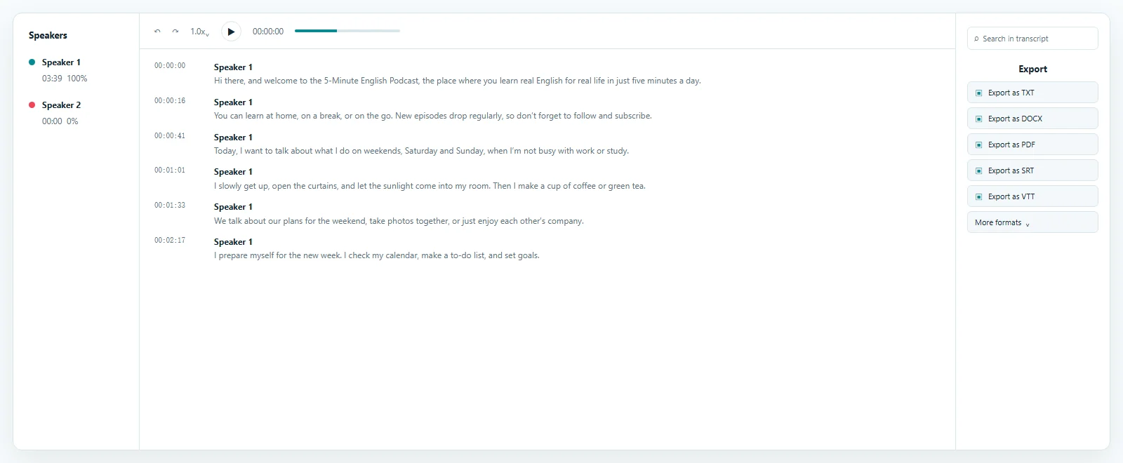 Transcript result example